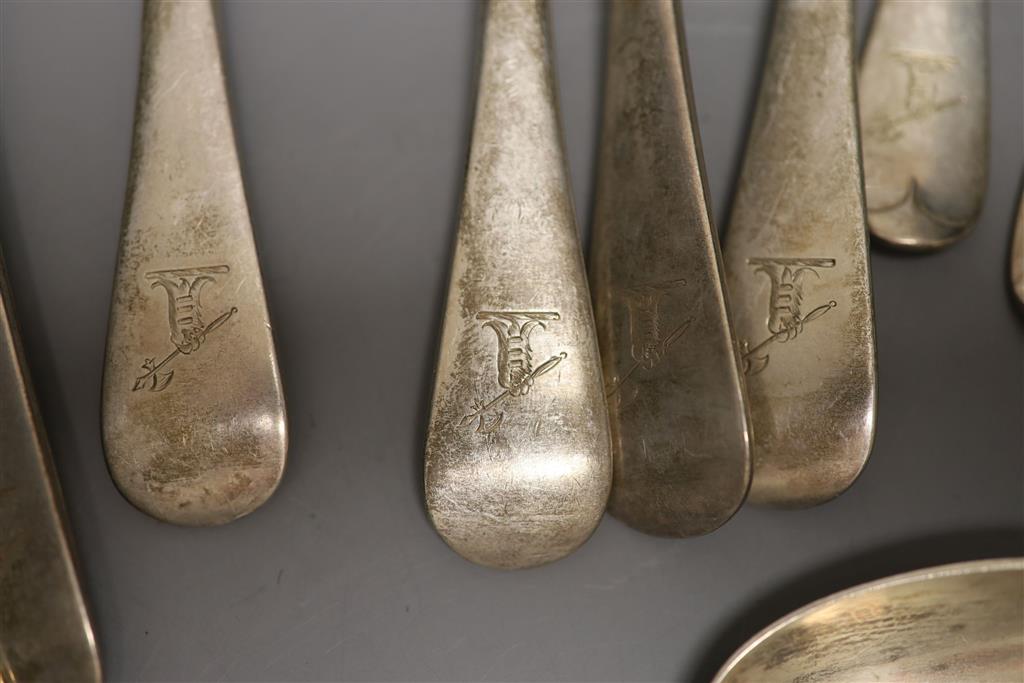 A Victorian twenty six piece part canteen of silver Old English pattern flatware, Francis Higgins, London 1891/2, 55oz.